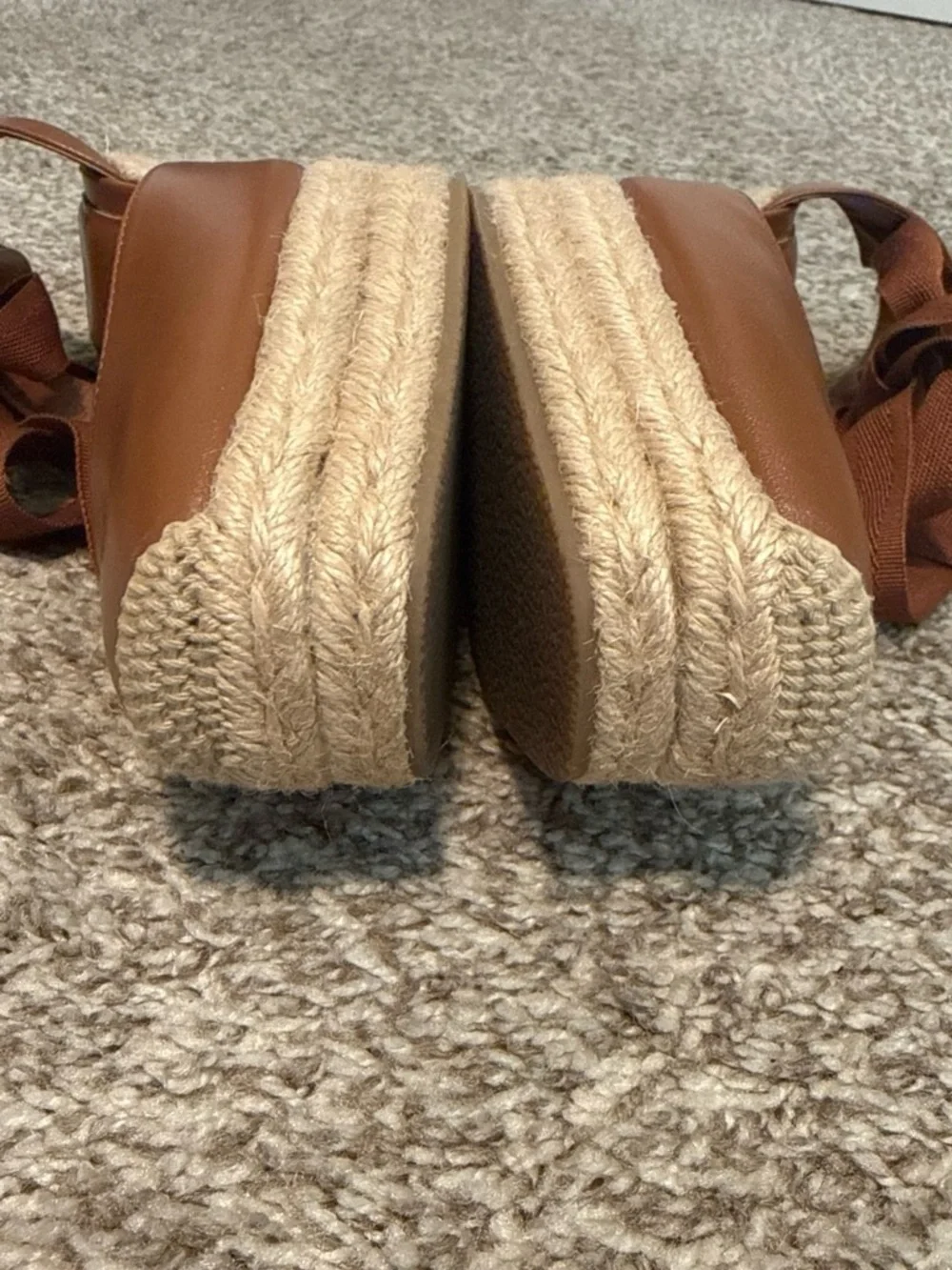 Zara Tan Leather Espadrille Wedge with Ankle Tie